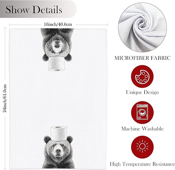 Funny Bear Bathroom Hand Towels, Bears Hand Towels for Bathroom, Bear Bathroom Decor, Bear Gifts for Women Bear Lovers, 16x24 Inch