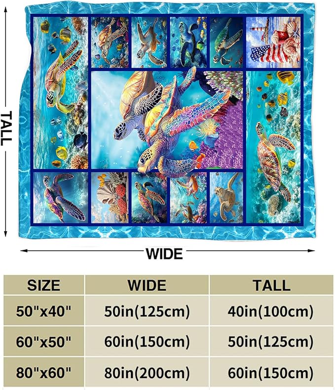 Sea Turtle Blanket Ultra Soft Cozy Sea Turtle Throw Blanket Fleece Fuzzy Plush Bedding Marine Life Lovers Gifts for Women Girls Kids Adults Couch Sofa 60"x50"