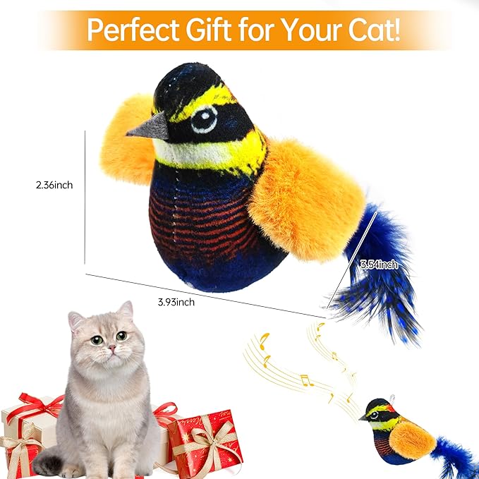 Chirping Bird Cat Toys Hanging Cat Feather Toy - Catnip Interactive Cat Toys for Indoor Cats - Automatic Cat Toy for Cat Exercise & Kicker to Self Play (Chroma)