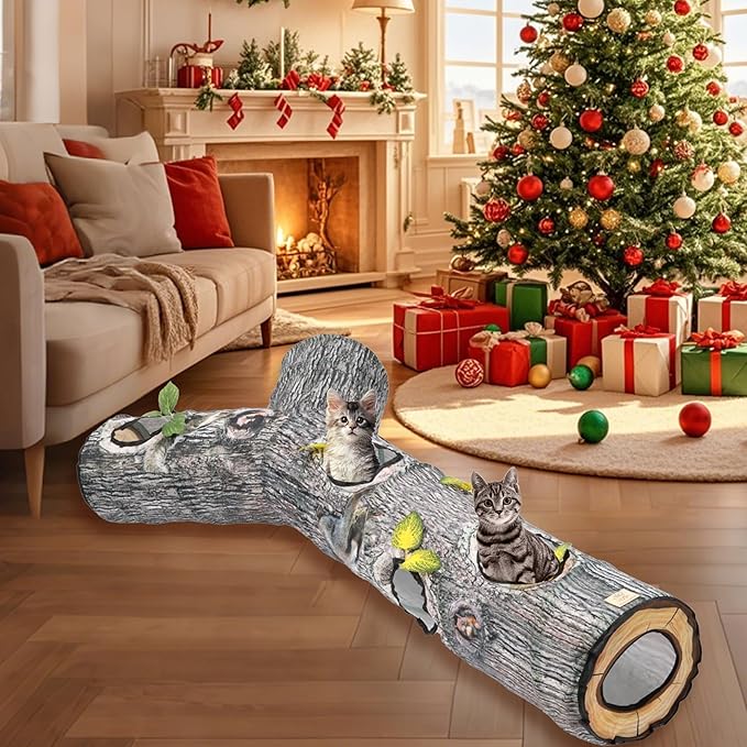Cat Tunnels for Indoor Cats, Cat Tunnel Bed Toy, Cat Stuff Accessories for Large Cats Kitten and Other Small Animals to Chase and Play, Foldable & Easy to Store, Cat Tube Toys L 59"