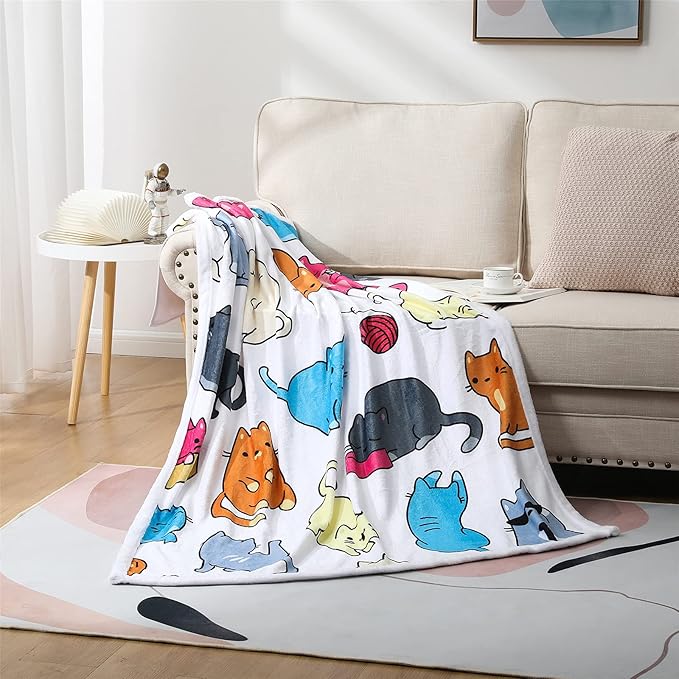 Sviuse Cat Blanket Cat Gifts for Cat Lovers Soft Flannel White Cats Pattern Throw for Girls Women Kids (50" X 60", Cat 6)