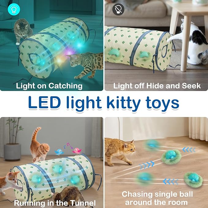 Cat Toys Cat Tunnels with Automatic Cat Ball, Motion Activated Interactive Cat Toy Peekaboo Cat Cave Gaming