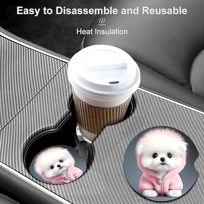 Car Coasters for Cup Holders,2 Pack Dog Car Coasters,2.75" Universal Size Anti Slip Rubber Mat,Automotive Cup Holder Decal Decor Accessories,Gifts for Dog Lovers for Women,Men,Mom