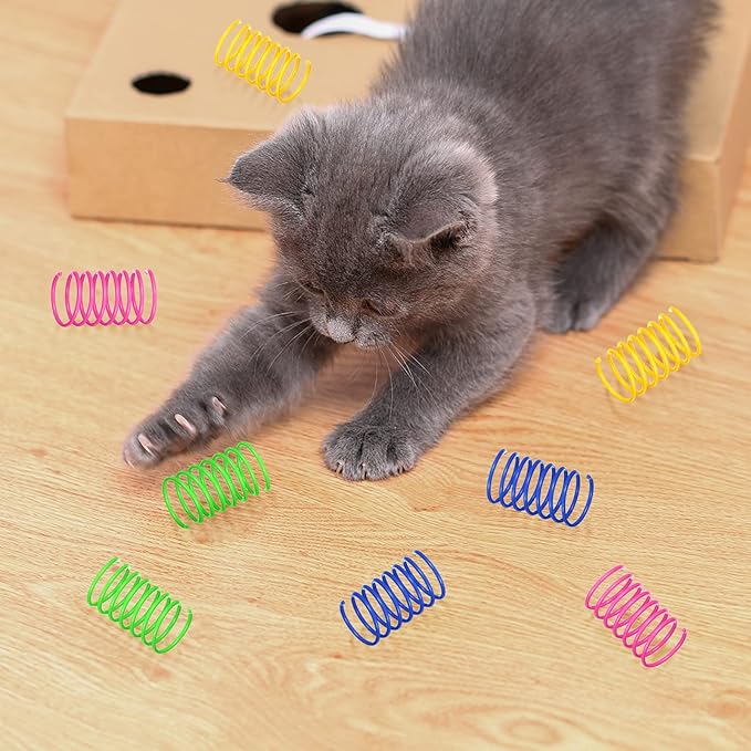 Deekin 480 Pack Pets Spring Toys Pets Colorful Cat Toys Playful Coils Spiral Springs for Kittens Pets Cat Four Colors PET Plastic Products for Swatting Biting Hunting and Active Healthy Play