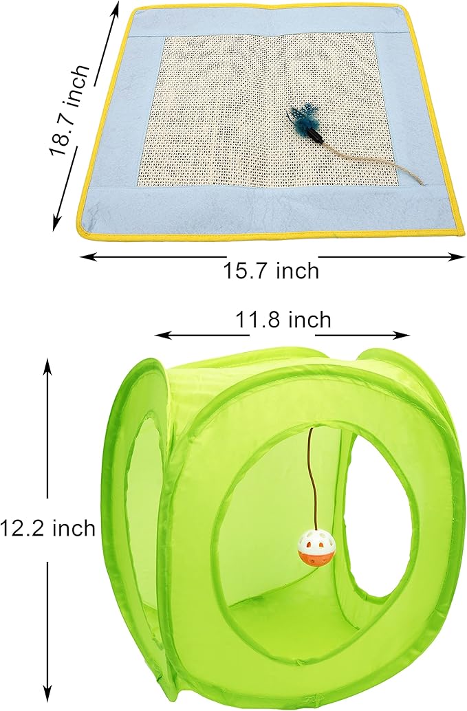 Youngever 18 Cat Toys Kitten Toys Assortments, Cat Teaser Wand, Interactive Bell Toy, Sparkle Balls for Cat, Puppy, Kitty, Kitten (with Square Tunnel and Scratching Mat)