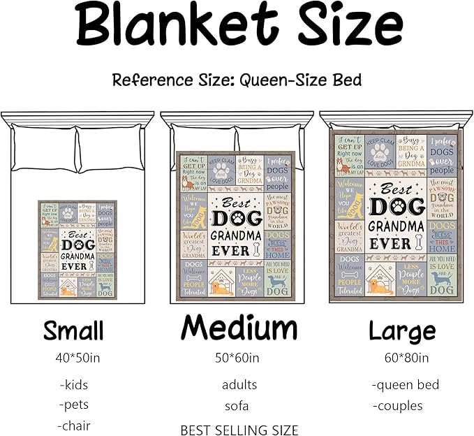 XALAZY Dog Grandma Gifts Blanket 50"X60", Dog Lovers Gifts For Women, Gifts for Dog Lovers, Best Dog Lover Gifts, Dog Gifts for Women, dog grandma gift for women, Dog Themed Gifts for Women, dog decor