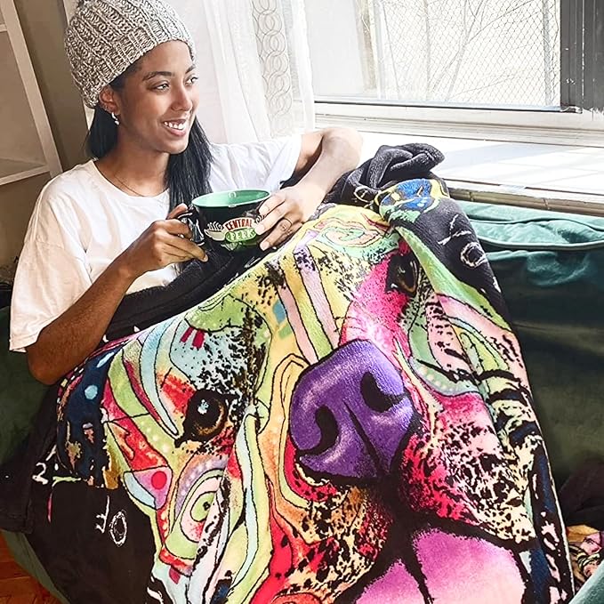 Dawhud Direct 75x90-Inch Pit Bull Fleece Blanket - Dean Russo Pitbull Throw Blanket for Adults and Kids - Soft and Cozy for Bed, Couch, or Travel - Thoughtful Gifts for Women and Dog Lovers