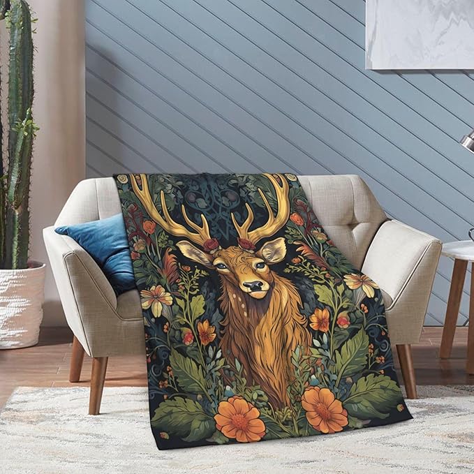 Deer Soft Throw Blanket Flannel Fleece Blankets Warm Cozy Lightweight Fuzzy Blanket for Bed Sofa Couch Home Decor 60"X50"