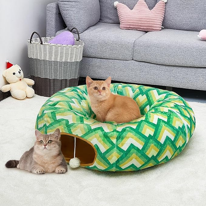 Cat Tunnel Bed, Cat Tunnels Cat Toys for Indoor Cats S-Shape Cat Tube and Cat Donut Tunnel Cave Large Cat Toys Interactive Cat Stuff Supplies