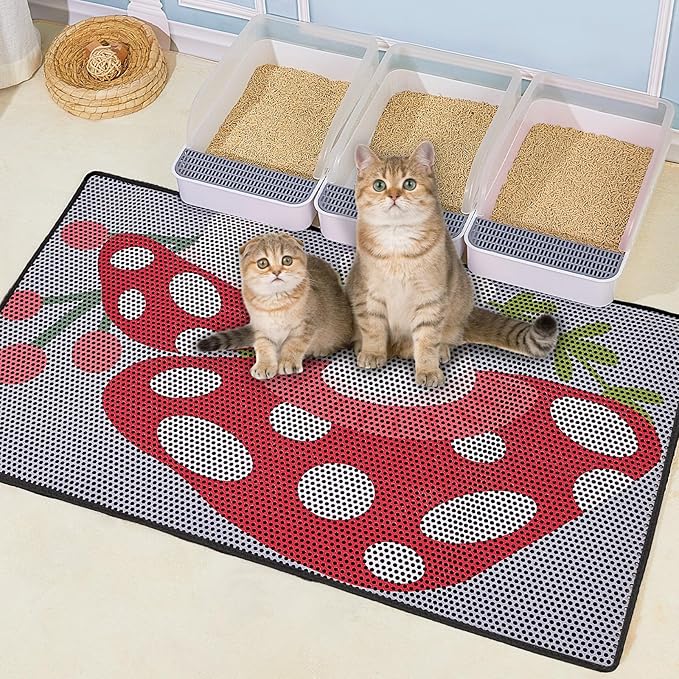 Bienbee Cat Litter Mat, 46"x27" Jumbo Cat Litter Trapping Mat, Double Layer Litter Mat with Non-Slip Rubber Bottom, Urine and Water Proof, Keeps Floors Clean Mushroom XL