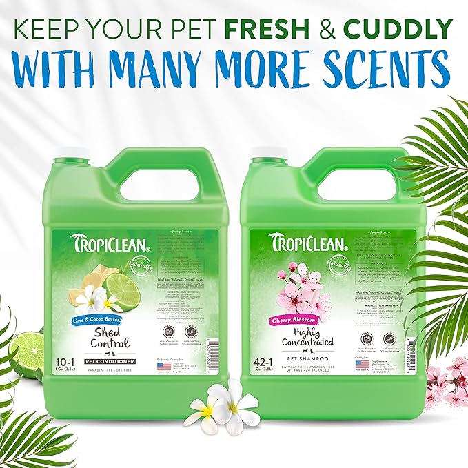 TropiClean Deshedding Cat & Dog Conditioner, Puppy & Kitten Safe, Reduces & Softens Coat, Lime & Coconut Scent, Made in The USA, 1 Gallon