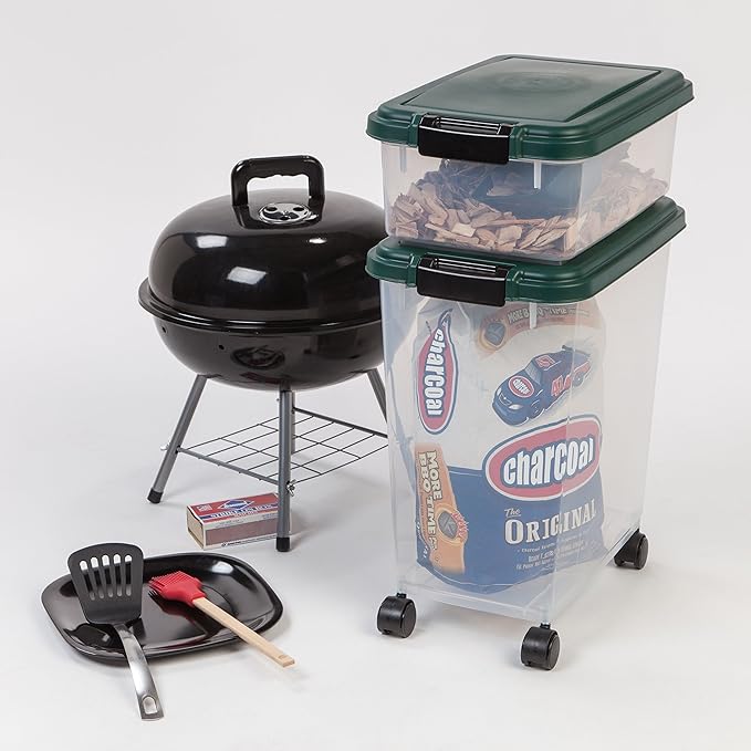 Remington 2 Piece Clear Plastic Food Storage Container | 30 lbs, 11 lbs | Airtight, Stackable, Wheels | Food Storage, Treat Box | 2-Cup Scoop