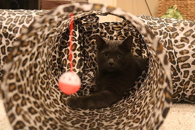 3 Way Cat Tunnel. Extra Large 12 Inch Diameter and Extra Long. A Big Collapsible Play Toy. Wide Pet Tunnel Tube for Rabbits, Kittens, Large Cats, and Dogs (Animal Print)