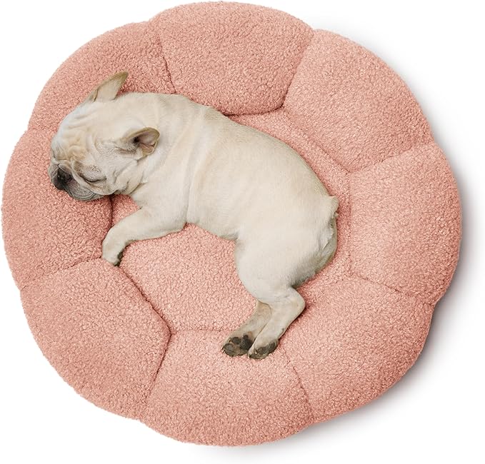 Lesure Calming Medium Dog Bed - Flower Donut Round Fluffy Puppy Bed in Plush Teddy Sherpa, Non-Slip Cute Flower Cat Beds for Indoor Cats, Medium Pet Bed Fits up to 45 lbs, Machine Washable, Pink 30"