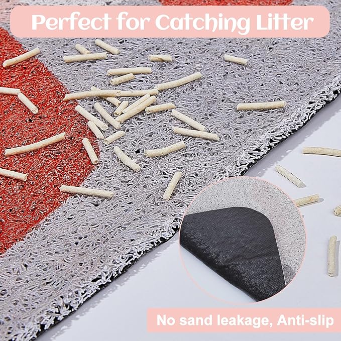 Bienbee Cat Litter Mat, 33.5 x22.5in Cat Litter Mat Litter Trapping Mat Easy to Clean, Litter Box Mat with Bottom, Unique Graphic Design Cat Mats for Litter, Mushroom L