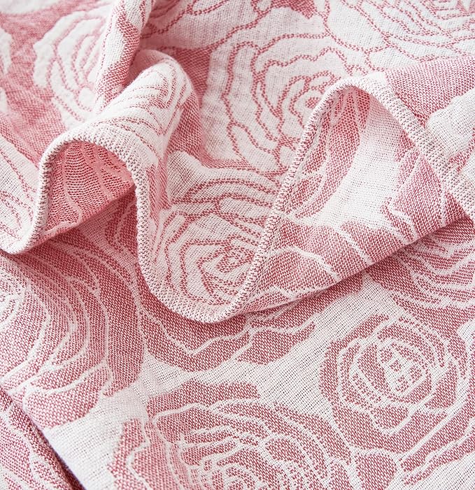 MEJU Modern Rose Pink Muslin All Season Blanket for Bed Sofa Couch 100% Combed Cotton 3 Layer Soft Warm Bedspread Throw Blanket Bed Coverlet Sheet Twin 60 in x 80 in