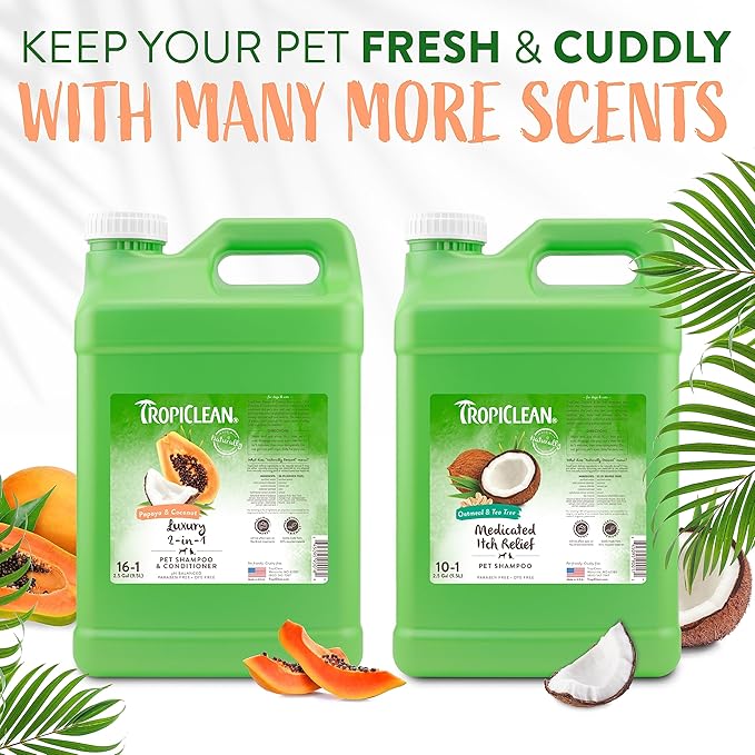 TropiClean 2-in-1 Papaya & Coconut Dog Shampoo and Conditioner | Natural Pet Shampoo Derived from Natural Ingredients | Cat Friendly | Made in the USA | 2.5 gallon