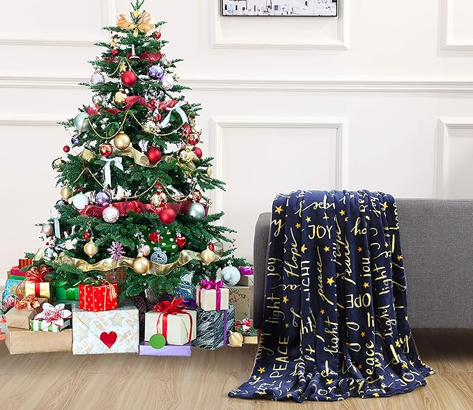 Elegant Comfort Velvet Touch Ultra Plush Christmas Holiday Printed Fleece Throw/Blanket-50 x 60inch, (Peace and Joy), 50 x 60 inch