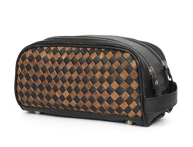 10" Premium Leather Toiletry Travel Pouch With Waterproof Lining | King-Size Handcrafted Vintage Dopp - Kit ~ Gift for Father's Day By Aaron Leather Goods (Sepia)