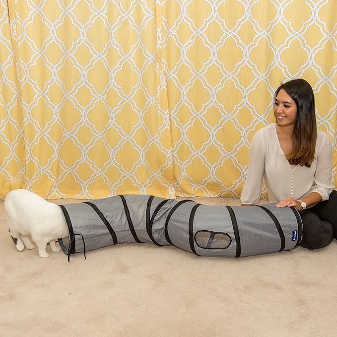 PetLike S Way Cat Tunnel Collapsible Pop-up Pet Tube Hideaway Play Toy with Ball (S-Way, Grey)