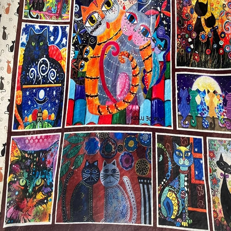 Throw Blanket - Colorful Cat Design Boho Blanket, Ultra Soft Rustic Quilt For Sofa, Couch, Bed, Bath Towels - Lightweight Bohemian Blankets - Cute Decorative Throw Coverlet (59x71 inch)