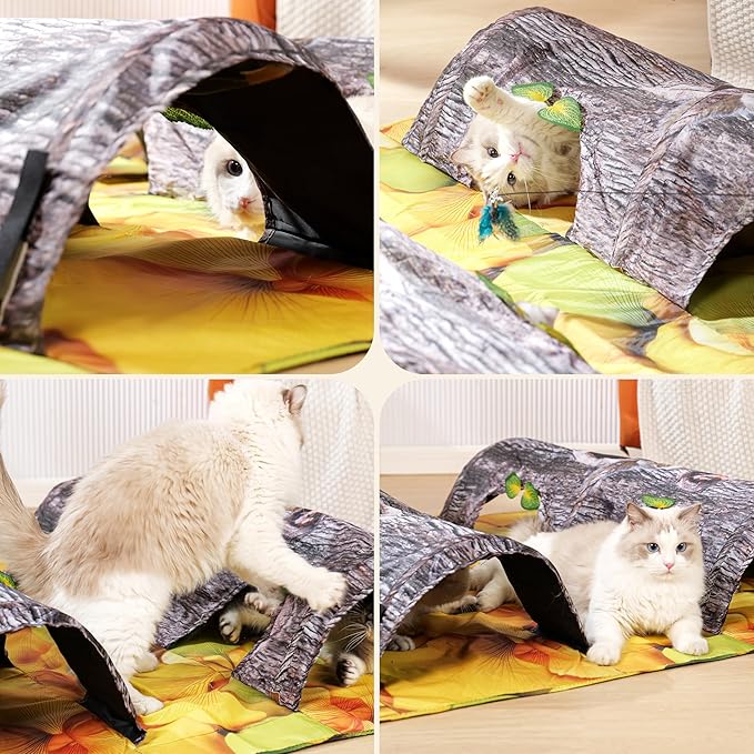 Play Rug for Cats, Super Large Activity Play Mat for Cat Indoor, Large 2 Way Collapsible Fun Interactive Training Toys Tube with Hole for Cats 43.3in x 47.2in 1PC