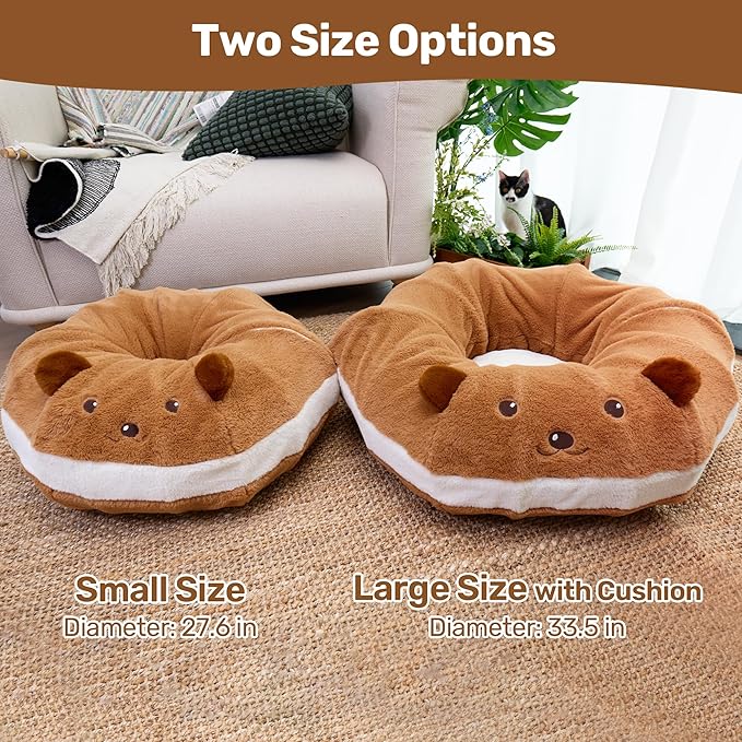 FUKUMARU Cat Tunnel Bed for Indoor Cats, Bagel Donuts Cat Tunnel Toys with Crinkle Paper Ears, Round Pet Play Tunnel Toy for Kitten and Rabbit, Cat Hideway Interactive Toys, Collapsible&Washable