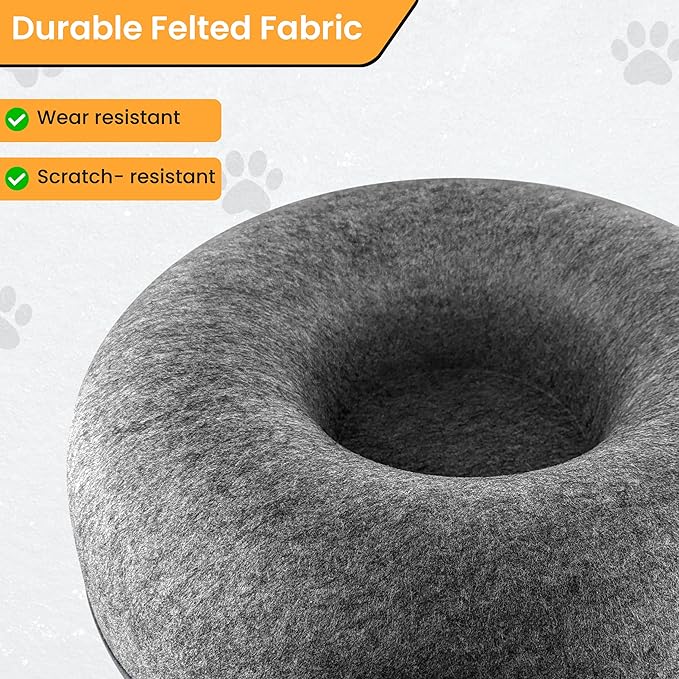 Cat Tunnel Bed – Large Cat Donut Tunnel with 12-Pcs Cat Toy Set – Soft Felt Cat Caves for Indoor Cats with Upgraded Zipper – Scratch-Resistant Cat Cave Bed – Comfortable Peekaboo Cat Cave