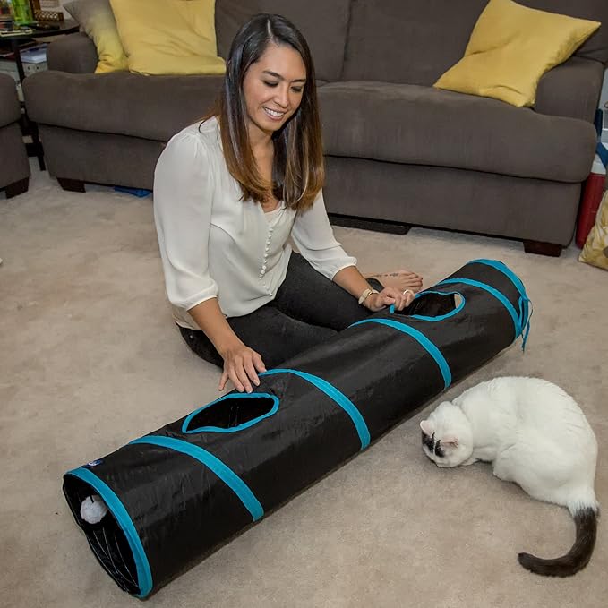 PetLike Cat Tunnel for Indoor Cats Collapsible Pop-up Pet Tube Peek Hole Hideaway Play Toys for Cats with Ball