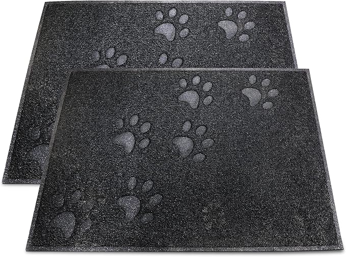 Andalus Small Cat Litter Mat, Pack of 2 - Waterproof, Non-Slip & Easy to Clean Cat Litter Box Mat for Extra Efficient Pet Litter-Trapping, Black (15.75” X 11.75”)