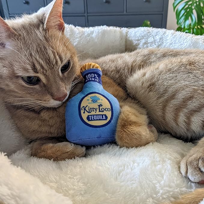 Huxley & Ket Plush Cat Toy | Kitty Loco Tequila | Nappy Hour Strong Catnip Filled Cat Toy | Plush Interactive Kitten and Cat Toy with Catnip and Crinkle | Kittybelles