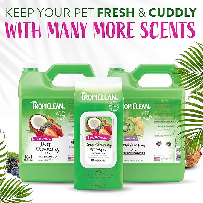 TropiClean Deodorizing Cat & Dog Shampoo for Smelly Pets, Puppy & Kitten Safe, Long Lasting Odor Control, Berry Scent, Made in the USA, 1 gallon