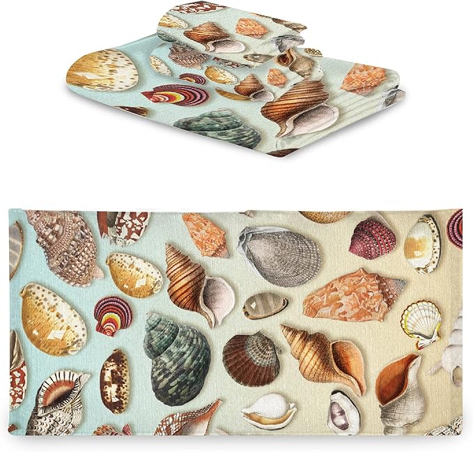 Vintage Seashells 3 Piece Towel Bathroom Sets, 1 Bath Towel, 1 Washcloth, 1 Hand Towel, Cotton Fast Dry Soft Absorbent Towel Set for Home Kitchen Family