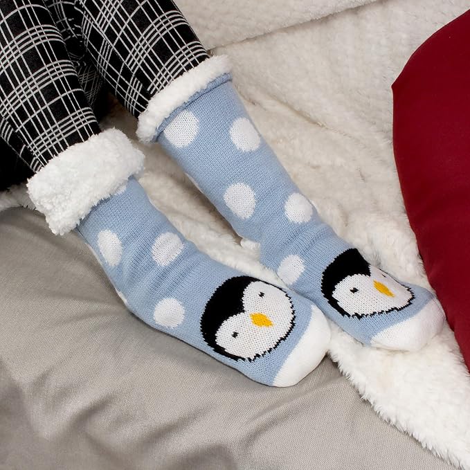 BambooMN Extra Thick Cozy Fuzzy Animal Thermal Cabin Plush Fleece-lined Knitted Crew Socks