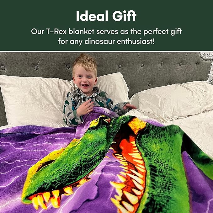 Dawhud Direct Dinosaur Blanket - T-Rex Fleece Throw for Kids and Adults, Plush Polyester, Vibrant Prehistoric Design, Cozy for Bedtime, Couch Cuddling, and Room Decor - Easy to Maintain - 50" x 60"