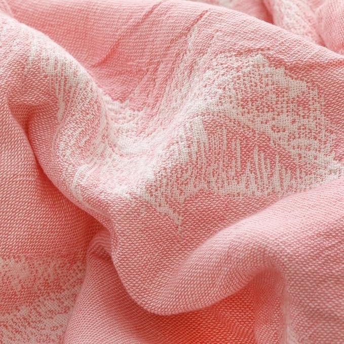 MEJU Feather Pink White Cute Modern Fashion All Season Blanket Throw Decorative for Bed Sofa Couch 100% Cotton 3 Layer Soft Warm Reversible Bedspread Throw Blanket Bed Coverlet Sheet F/Q 80 in x 90 in