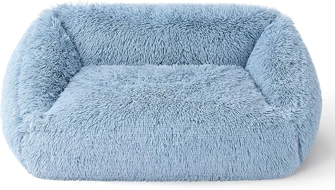 Lesure Cute Cat Couch Bed - Furry Indoor Cat Sofa Large, Washable Calming Small Dog Beds for Puppy with Fashion Design, 26x21x9inches, Blue