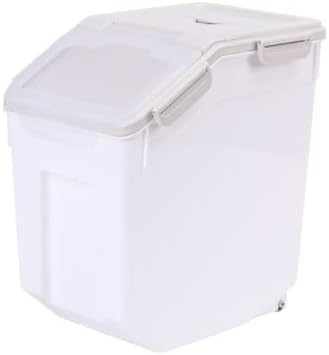 Airtight Dog Food Storage Container 15 lbs Capacity, Large Pet Food Storage Bin, Plastic Cat Food Box with Scoop and Measuring Cup (Grey)