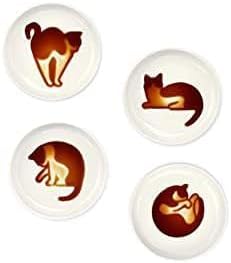 BigNoseDeer Ceramics Sauce Dish Cat Relief Seasoning Dish Mini Side Sushi Soy Dipping Bowl soy sauce dishes dinnerware Meow Porcelain Small Saucer (Set of 4)