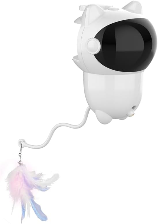 Interactive Cat Toy Feather Teaser Toy with LED Light, Automatic Moving Feather Wand for Cats