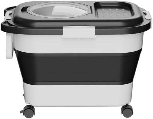 Dog Food Storage Container,Collapsible Dog Food Container with Travel Silicone Bowl and Scoop for Dog/Cat/Bird Food,Keep Dry Food Fresh,Easy to Move.(Black 18LB)