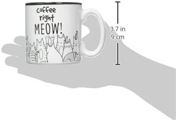 BnB Cat Lovers Mug Coffee Right Meow Funny Message Novelty Ceramic Cup for Java, Hot Tea or Hot Chocolate 13 oz 3.75 in H x 5 in W x 3.5 in D, Black and White with Feline Animated drawings, One in box