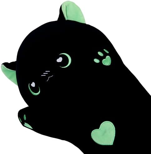 Long Cat Plush Body Pillow, Cute Cat Plush Toy Pillows with Wings, Stuffed Animals Kitten Soft Plushies Gifts for Kids Girls Girlfriend(AngelCat Green, 19.6in/50cm)