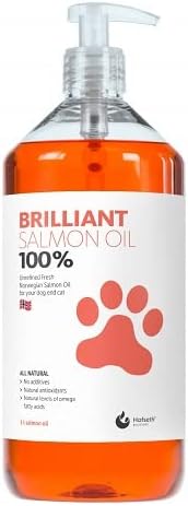 Brilliant Salmon Oil for Dogs, Cats & Puppies | Omega 3 Fish Oil Liquid Supplement with DHA, EPA Fatty Acids | Supports Skin and Coat, Immune System & Joint Function | Hofseth BioCare (34oz)