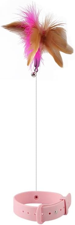 KOTYA Cat Collar Toy, New Premium Teasing Wand with Colorful Natural Feathers and Bell, Lightweight Silicone for Extra Comfort, Interactive Self Playing Toys for Indoor Kittens (Flamingo Pink)