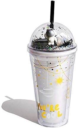 Astronaut Cup with Straw Ice Coffee Tumblers Party Cups Space Reusable Plastic Cup Birthday Day Gift(astronaut white, 480ml)