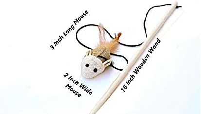 Cat Kitten Teaser Wand Toys, Sisal with Mouse, Bell, Feather, Elastic String, Sturdy Wood Stick, Interactive Fun, Cat Catcher Mice for Pet, Set of 3
