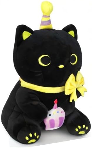 Black Cat Plush - 8 Inch Soft Cat Happy Birthday Stuffed Animal, Birthday Gifts for Kids Boys Girls