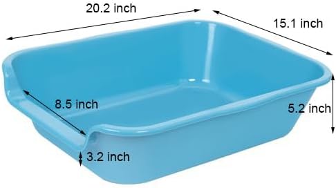 1 Pack of Extra Large Cat Litter Box (ABS Material), Low Entry Senior Litter Pen for Geriatric Kitty Big Cats, Jumbo Pet Safe Litter Boxes Tray for Pets Potty (Light Blue, 20" L x 15.5" W)