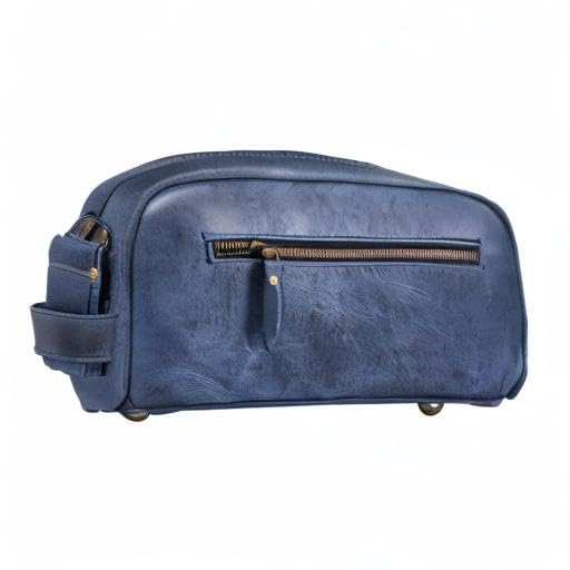 10" Premium Leather Toiletry Travel Pouch With Waterproof Lining | King-Size Handcrafted Vintage Dopp - Kit ~ Gift for Father's Day By Aaron Leather Goods (Egyptian Blue)